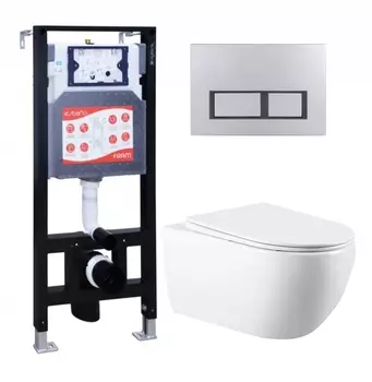 Комплект 3 в 1 инсталляция ESBANO FRAM + Унитаз подвесной Vincea Evo VT1-34 + кнопка хром матовая