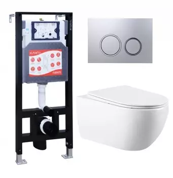 Комплект 3 в 1 инсталляция ESBANO FRAM + Унитаз подвесной Vincea Evo VT1-34 + кнопка хром матовая