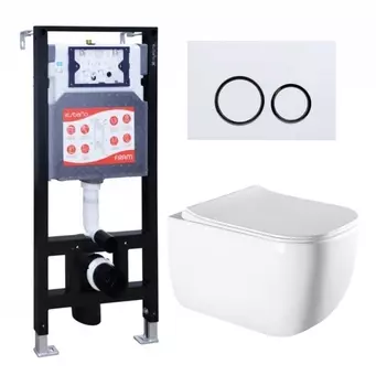 Комплект 3 в 1 инсталляция ESBANO FRAM + Унитаз подвесной Vincea Form VT1-35 + кнопка белая глянцевая