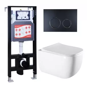 Комплект 3 в 1 инсталляция ESBANO FRAM + Унитаз подвесной Vincea Form VT1-35 + кнопка черная матовая