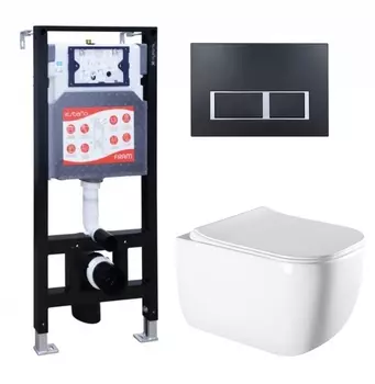 Комплект 3 в 1 инсталляция ESBANO FRAM + Унитаз подвесной Vincea Form VT1-35 + кнопка черная матовая