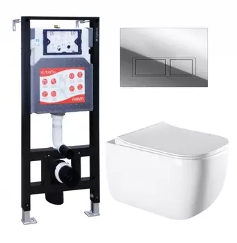 Комплект 3 в 1 инсталляция ESBANO FRAM + Унитаз подвесной Vincea Form VT1-35 + кнопка хром глянцевая