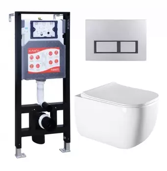 Комплект 3 в 1 инсталляция ESBANO FRAM + Унитаз подвесной Vincea Form VT1-35 + кнопка хром матовая