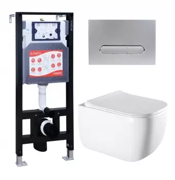 Комплект 3 в 1 инсталляция ESBANO FRAM + Унитаз подвесной Vincea Form VT1-35 + кнопка хром матовая