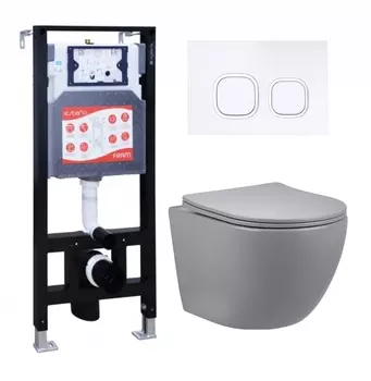 Комплект 3 в 1 инсталляция ESBANO FRAM + Унитаз подвесной Vincea Globo VT1-14SMG + кнопка белая