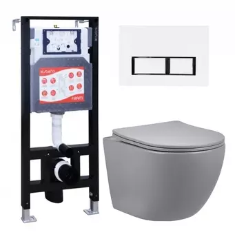 Комплект 3 в 1 инсталляция ESBANO FRAM + Унитаз подвесной Vincea Globo VT1-14SMG + кнопка белая глянцевая