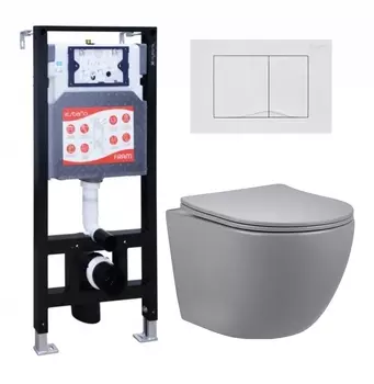 Комплект 3 в 1 инсталляция ESBANO FRAM + Унитаз подвесной Vincea Globo VT1-14SMG + кнопка белая глянцевая