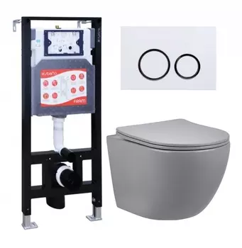 Комплект 3 в 1 инсталляция ESBANO FRAM + Унитаз подвесной Vincea Globo VT1-14SMG + кнопка белая глянцевая