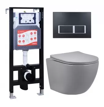 Комплект 3 в 1 инсталляция ESBANO FRAM + Унитаз подвесной Vincea Globo VT1-14SMG + кнопка черная матовая