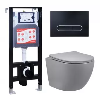 Комплект 3 в 1 инсталляция ESBANO FRAM + Унитаз подвесной Vincea Globo VT1-14SMG + кнопка черная матовая
