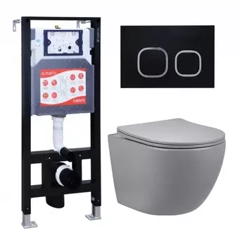 Комплект 3 в 1 инсталляция ESBANO FRAM + Унитаз подвесной Vincea Globo VT1-14SMG + кнопка черная матовая