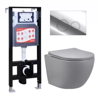 Комплект 3 в 1 инсталляция ESBANO FRAM + Унитаз подвесной Vincea Globo VT1-14SMG + кнопка хром глянцевая