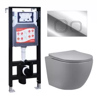 Комплект 3 в 1 инсталляция ESBANO FRAM + Унитаз подвесной Vincea Globo VT1-14SMG + кнопка хром глянцевая