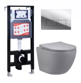 Комплект 3 в 1 инсталляция ESBANO FRAM + Унитаз подвесной Vincea Globo VT1-14SMG + кнопка хром глянцевая