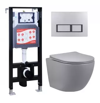 Комплект 3 в 1 инсталляция ESBANO FRAM + Унитаз подвесной Vincea Globo VT1-14SMG + кнопка хром матовая