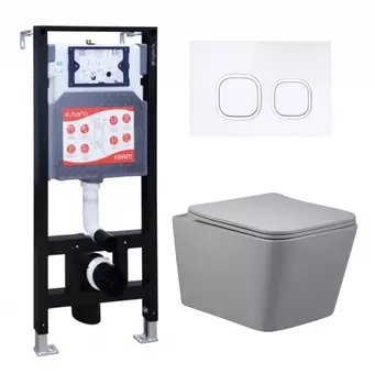 Комплект 3 в 1 инсталляция ESBANO FRAM + Унитаз подвесной Vincea Q-Line VT1-12MG + кнопка белая