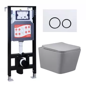 Комплект 3 в 1 инсталляция ESBANO FRAM + Унитаз подвесной Vincea Q-Line VT1-12MG + кнопка белая глянцевая