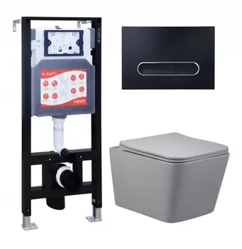 Комплект 3 в 1 инсталляция ESBANO FRAM + Унитаз подвесной Vincea Q-Line VT1-12MG + кнопка черная матовая