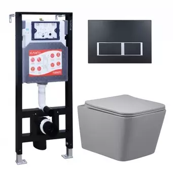 Комплект 3 в 1 инсталляция ESBANO FRAM + Унитаз подвесной Vincea Q-Line VT1-12MG + кнопка черная матовая