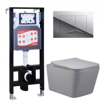 Комплект 3 в 1 инсталляция ESBANO FRAM + Унитаз подвесной Vincea Q-Line VT1-12MG + кнопка хром глянцевая