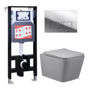 Комплект 3 в 1 инсталляция ESBANO FRAM + Унитаз подвесной Vincea Q-Line VT1-12MG + кнопка хром глянцевая