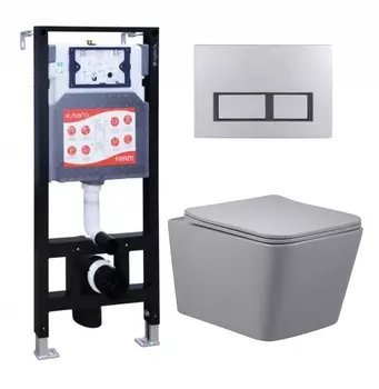 Комплект 3 в 1 инсталляция ESBANO FRAM + Унитаз подвесной Vincea Q-Line VT1-12MG + кнопка хром матовая