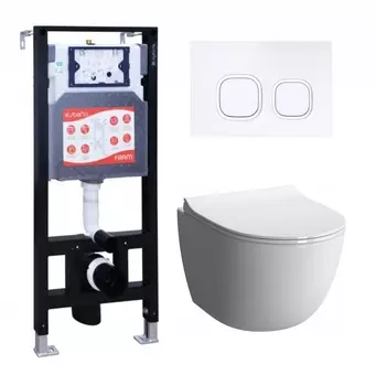 Комплект 3 в 1 инсталляция ESBANO FRAM + Унитаз подвесной VitrA Sento 7748В003-0075 + кнопка белая