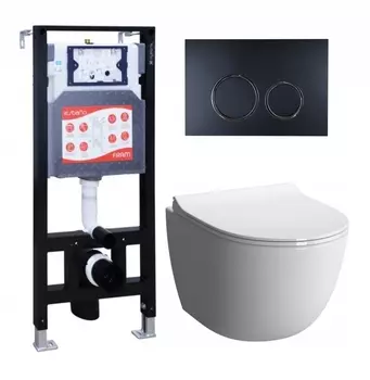Комплект 3 в 1 инсталляция ESBANO FRAM + Унитаз подвесной VitrA Sento 7748В003-0075 + кнопка черная матовая