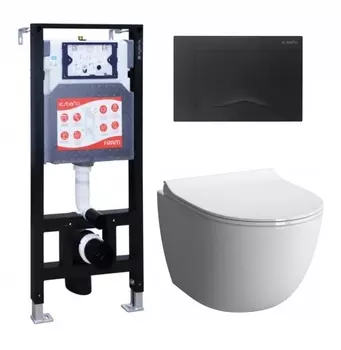 Комплект 3 в 1 инсталляция ESBANO FRAM + Унитаз подвесной VitrA Sento 7748В003-0075 + кнопка черная матовая
