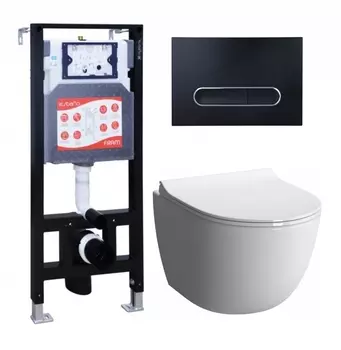 Комплект 3 в 1 инсталляция ESBANO FRAM + Унитаз подвесной VitrA Sento 7748В003-0075 + кнопка черная матовая