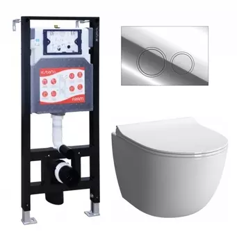 Комплект 3 в 1 инсталляция ESBANO FRAM + Унитаз подвесной VitrA Sento 7748В003-0075 + кнопка хром глянцевая