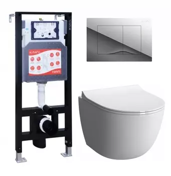 Комплект 3 в 1 инсталляция ESBANO FRAM + Унитаз подвесной VitrA Sento 7748В003-0075 + кнопка хром глянцевая