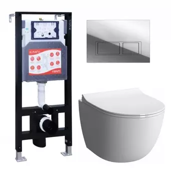 Комплект 3 в 1 инсталляция ESBANO FRAM + Унитаз подвесной VitrA Sento 7748В003-0075 + кнопка хром глянцевая