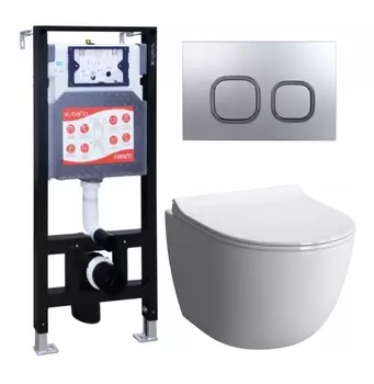 Комплект 3 в 1 инсталляция ESBANO FRAM + Унитаз подвесной VitrA Sento 7748В003-0075 + кнопка хром матовая