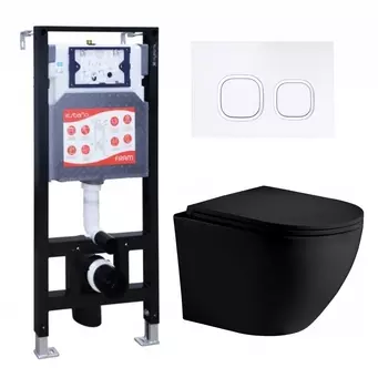 Комплект 3 в 1 инсталляция ESBANO FRAM + Унитаз подвесной Weltwasser WW Merzbach 043 MT-BL + кнопка белая