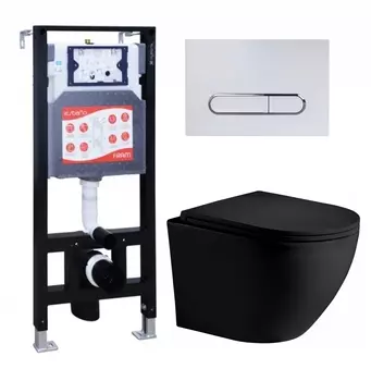 Комплект 3 в 1 инсталляция ESBANO FRAM + Унитаз подвесной Weltwasser WW Merzbach 043 MT-BL + кнопка белая глянцевая