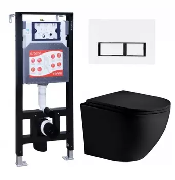 Комплект 3 в 1 инсталляция ESBANO FRAM + Унитаз подвесной Weltwasser WW Merzbach 043 MT-BL + кнопка белая глянцевая