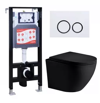 Комплект 3 в 1 инсталляция ESBANO FRAM + Унитаз подвесной Weltwasser WW Merzbach 043 MT-BL + кнопка белая глянцевая