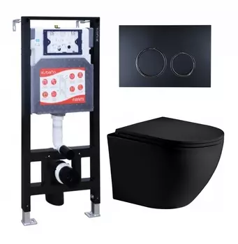 Комплект 3 в 1 инсталляция ESBANO FRAM + Унитаз подвесной Weltwasser WW Merzbach 043 MT-BL + кнопка черная матовая