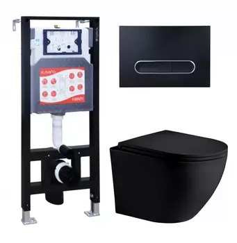 Комплект 3 в 1 инсталляция ESBANO FRAM + Унитаз подвесной Weltwasser WW Merzbach 043 MT-BL + кнопка черная матовая