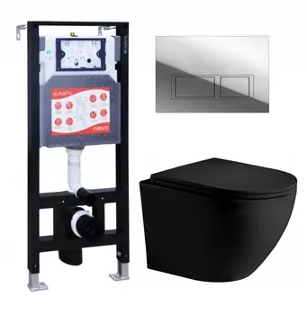 Комплект 3 в 1 инсталляция ESBANO FRAM + Унитаз подвесной Weltwasser WW Merzbach 043 MT-BL + кнопка хром глянцевая