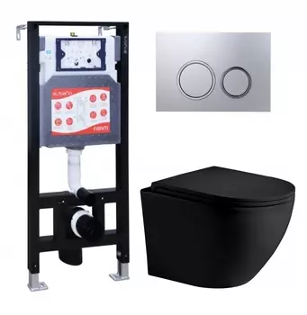 Комплект 3 в 1 инсталляция ESBANO FRAM + Унитаз подвесной Weltwasser WW Merzbach 043 MT-BL + кнопка хром матовая