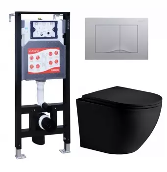 Комплект 3 в 1 инсталляция ESBANO FRAM + Унитаз подвесной Weltwasser WW Merzbach 043 MT-BL + кнопка хром матовая