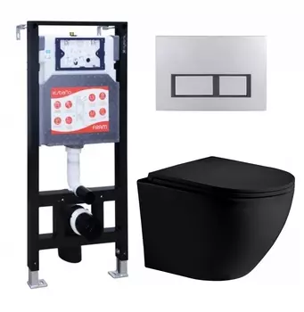 Комплект 3 в 1 инсталляция ESBANO FRAM + Унитаз подвесной Weltwasser WW Merzbach 041 MT-BL + кнопка хром матовая