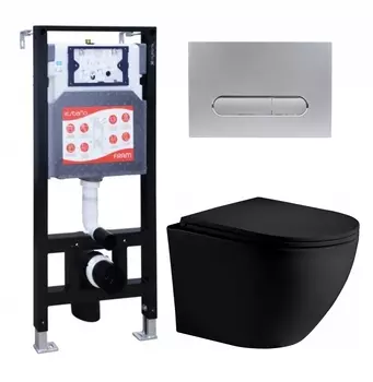 Комплект 3 в 1 инсталляция ESBANO FRAM + Унитаз подвесной Weltwasser WW Merzbach 043 MT-BL + кнопка хром матовая