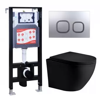 Комплект 3 в 1 инсталляция ESBANO FRAM + Унитаз подвесной Weltwasser WW Merzbach 043 MT-BL + кнопка хром матовая