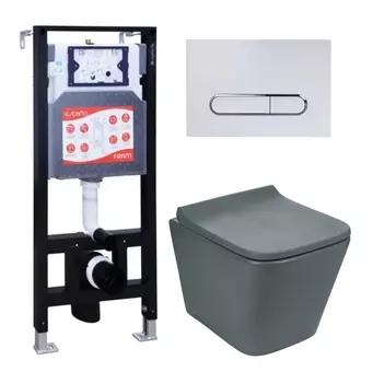 Комплект 3 в 1 инсталляция ESBANO FRAM + Унитаз подвесной Weltwasser WW SK Gelbach 041 MT-GR + кнопка белая глянцевая