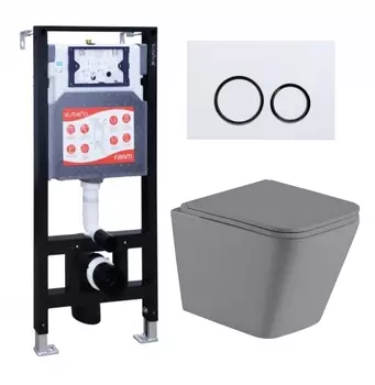 Комплект 3 в 1 инсталляция ESBANO FRAM + Унитаз подвесной Weltwasser WW SK Gelbach 041 MT-GR + кнопка белая глянцевая