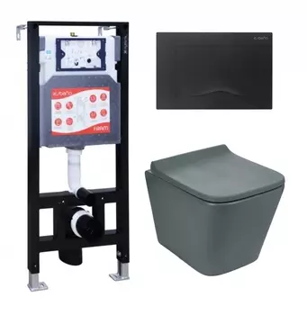 Комплект 3 в 1 инсталляция ESBANO FRAM + Унитаз подвесной Weltwasser WW SK Gelbach 041 MT-GR + кнопка черная матовая