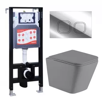 Комплект 3 в 1 инсталляция ESBANO FRAM + Унитаз подвесной Weltwasser WW SK Gelbach 041 MT-GR + кнопка хром глянцевая